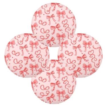 Imagem de Wassud Jogo americano conjunto de 4 tapetes de mesa redondos com laço e fitas para cozinha e jantar, lavável e resistente ao calor, decoração de mesa 39 cm