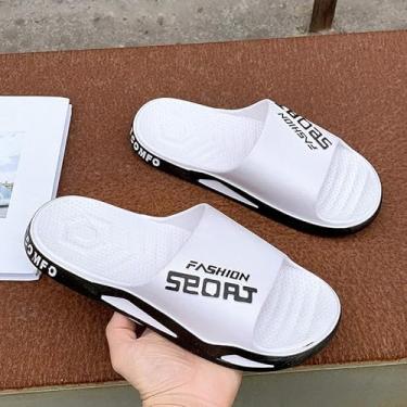 Imagem de Chinelos masculinos macios antiderrapantes casuais para uso interno e externo, dormitório, praia, chuveiro, sapatos masculinos, Branco, 9-10