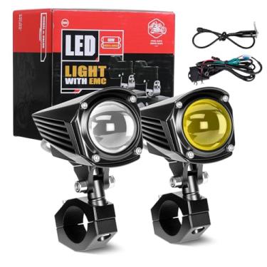 Imagem de KEMIMOTO Holofote auxiliar de LED para motocicleta, luzes de trabalho estroboscópicas brancas/âmbar à prova d'água IP67 com corpo de alumínio em tarugo para UTV, quadriciclo e equitação