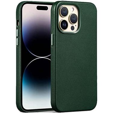 Imagem de BKUANE Capa de telefone traseira de couro premium, para Apple iPhone 14 Plus 2022 à prova de choque resistente a arranhões [carregamento magnético sem fio] capa de proteção (cor: verde)
