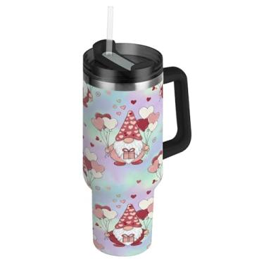 Imagem de ATTX Copo de gnomos Valentine de 1,134 g com alça, copo de aço inoxidável a vácuo de parede dupla com palha, caneca de café isolada para viagem #155