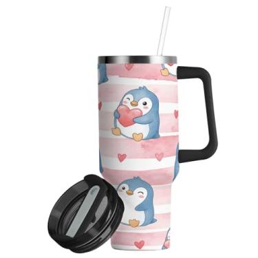 Imagem de ATTX Copo Love Penguins de 850 g com alça, copo de aço inoxidável a vácuo de parede dupla com palha, caneca de café isolada para viagem #24