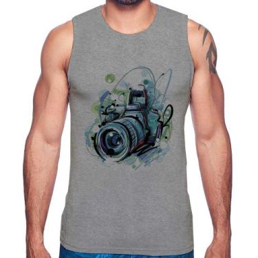 Imagem de Regata Câmera Fotográfica - Foca na Moda, Cinza, GG