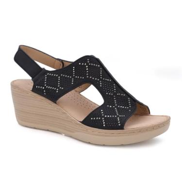 Imagem de YOKI CRIMSON Sandálias plataforma plataforma plataforma - Sandálias femininas de strass com design perfurado e palmilha confortável, Preto, 38