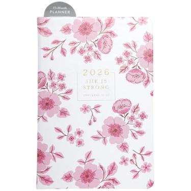 Imagem de WORLD TRAVELER Agenda 2026 - Agenda de calendário semanal e mensal de 15 x 20 cm com marcador de página e fita para escola e escritório, tamanho 15 x 20, cereja rosa