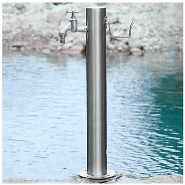 Imagem de Coluna de água de jardim de aço inoxidável - Torneira de torneira externa para irrigação de gramado, rega e lavagem - Fonte de água durável montada no chão (5-20,5 cm × 86 cm)