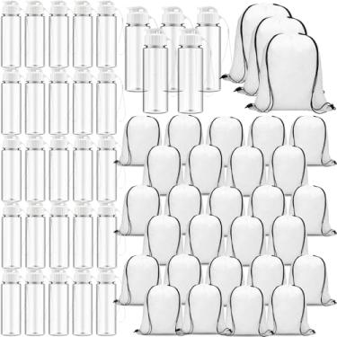 Imagem de Skybooly Conjunto de 60 garrafas de água de plástico de 500 ml, pacote de mochila com cordão, 30 garrafas de água de plástico reutilizáveis, 30 garrafas de água esportivas, academia, academia, viagem