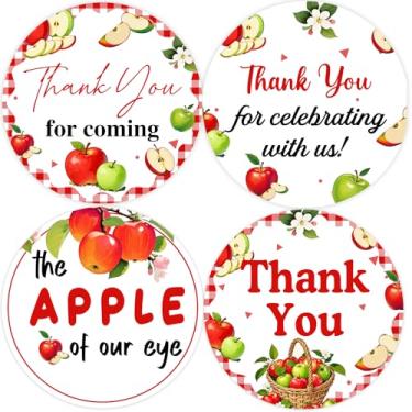 Imagem de Balterever Adesivos de agradecimento para decoração de chá de bebê da Apple – Etiquetas de lembrancinha de chá de bebê de maçã de outono para futuros pais – Adesivos redondos com tema de maçã vermelha