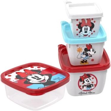 Imagem de Kit Potes Minnie Infantil Porta Lanche Escola Passeio - Plasutil
