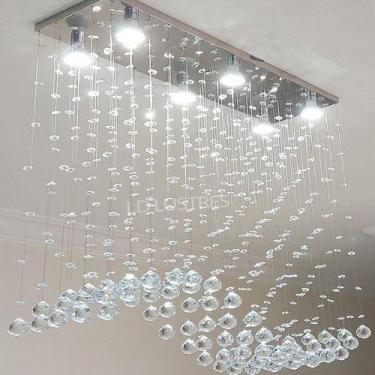 Imagem de Lustre De Cristal Para Mesa De Jantar Retangular Com Base De Inox 67x2