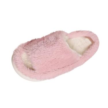 Imagem de Pantufas femininas plus veludo quente bico aberto de um pé para uso doméstico, rosa, 35