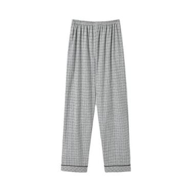 Imagem de Calças De Pijama De Algodão Para Adultos, Estilo Xadrez, Confortáveis 
