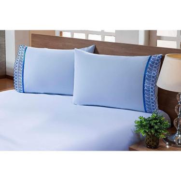 Imagem de 2 Fronhas 50x90 100% Algodão 200 Fios Barrado Lese Azul