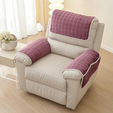 Imagem de Conjunto de capas de flanela para apoio de braço de poltrona reclinável com protetor de encosto de cabeça macio, capas antiderrapantes para braços de sofá e protetor de encosto de cabeça macio