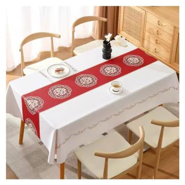 Imagem de Toalha de mesa vermelha ambiente toalhas de mesa laváveis PVC toalhas de mesa de jantar toalhas de mesa de café tapete de mesa retangular (C,140 x 200 cm)