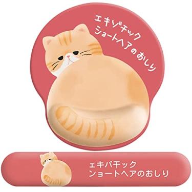 Imagem de Apoio de braço para computador com padrão de gato laranja, decoração de mesa de desenho animado fofo, descanso de pulso para teclado de escritório, conjunto de descanso de pulso útil (Cor: Conjunto)