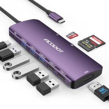 Imagem de USB C Hub, Acodot 9 in 1 USB C to 4K@60HZ HDMI Multiport Adapter, 3 USB 3.0 Ports, SD/TF Card Reader, 100W PD, USB C Hub Multiport Adapter Desigend for MacBook Pro Air HP XPS etc, Purple