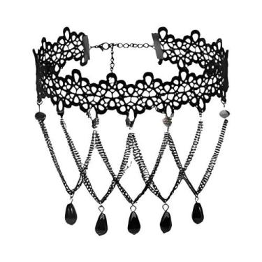 Imagem de Colar Choker Vintage De Veludo Rosa Com Franjas, Acessório De Moda Gót