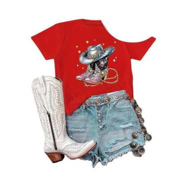 Imagem de Camiseta Masculina Estampada De Manga Curta Série Cowboy Ocidental  Mo