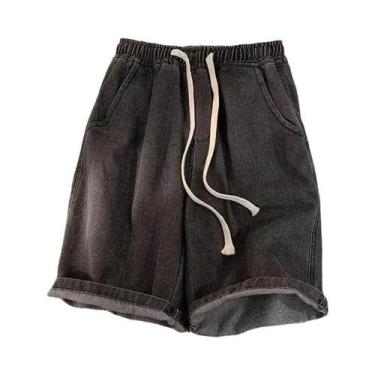 Imagem de Shorts jeans elástico masculino cintura elástica cordão verão fino sol