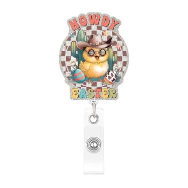 Imagem de Carretel de crachá de páscoa retrátil para identidade, clipe jacaré, artesanato, páscoa, fofos, carretéis de crachá de ovos e pintinhos com glitter, suporte de crachá de feriado para enfermeira