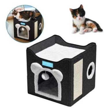 Imagem de Cama para Gatos com 2 Andares Dobrável Casinha Com Arranhador Pet Toca