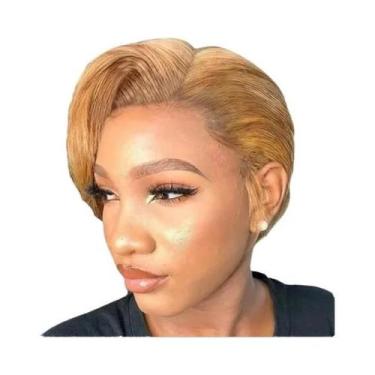 Imagem de Peruca Curta Estilo Pixie 13x4 Com Renda Frontal, Cabelo Humano Pré-De