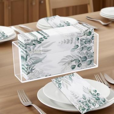 Imagem de BSSN Conjunto de 100 guardanapos descartáveis com suporte, conjunto de toalhas de papel de mão para jantar decorativo de festa, suporte de guardanapo acrílico transparente à prova d'água para cozinha