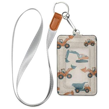 Imagem de Burbuja Porta-crachá de couro com cordão, etiqueta de identificação de escavadeira com 1 janela transparente para identidade e 2 compartimentos para cartão para escritório, enfermeira, professor