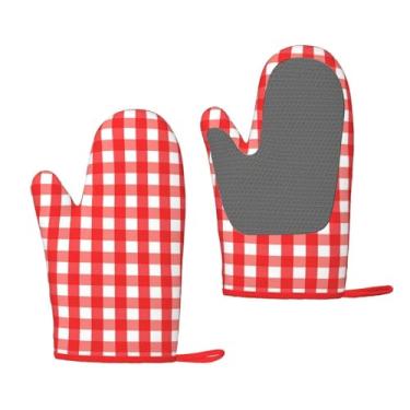 Imagem de Luvas de forno xadrez vermelhas resistentes ao calor luvas de cozinha coloridas luvas quentes almofadas fofas coisas de padeiro chef cozinhar presentes para mulheres padeiros dia das mães
