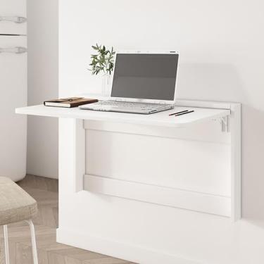 Imagem de Mesa dobrável montada na parede, mesa de madeira para cozinha e jantar, mesa flutuante que economiza espaço para escritório em casa, design dobrável moderno