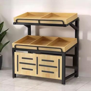 Imagem de Suporte de exibição comercial de frutas e vegetais - Prateleira de lanche de fácil montagem com guarda de segurança - Perfeito para supermercados e mercearias