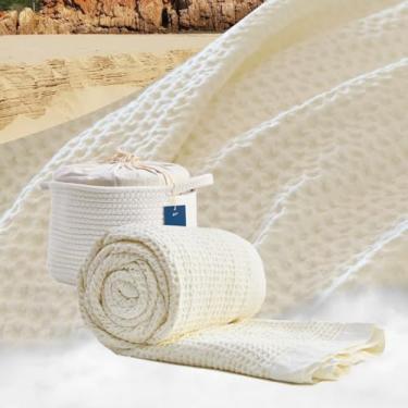 Imagem de Vesta Cobertor de tecido waffle luxuoso, 100% algodão egípcio de fibra longa, lavável na máquina, manta multiuso para cama, sofá e verão (200,7 cm x 228,6 cm)