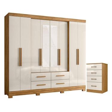 Imagem de Guarda Roupa Casal San Lorenzo Com Espelho E Cômoda Ms913 Freijó Off White - Moval