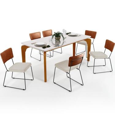 Imagem de Mesa Capri 160cm Off White Com 6 Cadeiras Camel Champagne