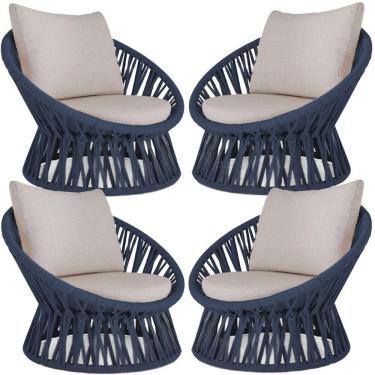 Imagem de 4 Poltrona área Externa Monza Alumínio Pintura Corda Náutica Azul Marinho