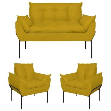 Imagem de Kit 02 Poltronas + Namoradeira Reforçada Opala Metal Preto Amarelo