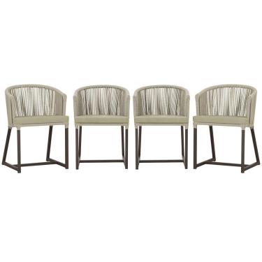 Imagem de 4 Cadeiras De Jantar Noronha Marrom Corda Náutica E7 Trama Rami