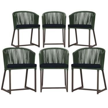Imagem de 6 Cadeiras De Jantar Noronha Marrom Corda Náutica E12 Trama Verde