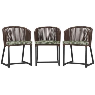 Imagem de 3 Cadeiras De Jantar Noronha Preta Corda Náutica E5 Trama Marrom