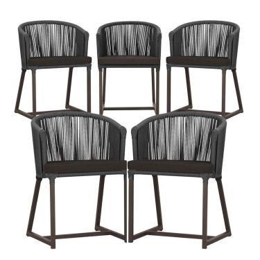 Imagem de 5 Cadeiras De Jantar Noronha Marrom Corda Náutica E9 Trama Preto