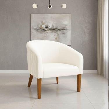 Imagem de Poltrona Sala Decorativa Stella Pé Madeira Trapézio Castanho Cotelê Ext-veludo Bege D03 - D'rossi