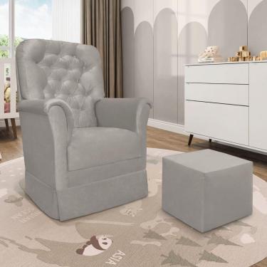Imagem de Poltrona De Amamentação Com Balanço E Puff Angelin Suede Cinza Claro P02 - D'rossi