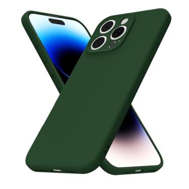 Imagem de uvcoat Capa de silicone para iPhone 14 Pro, capa fina de gel de borracha macia para mulheres e meninas, linda capa de telefone TPU fosco com proteção total da câmera, design simples minimalista, verde