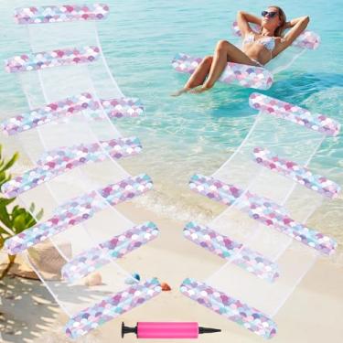 Imagem de Gemscream Pacote com 8 boias infláveis de sereia, boias de natação, tamanho adulto, com bomba de ar, balanças 4 em 1, rede de água multiuso, boias de piscina, brinquedos de PVC grosso para festa na