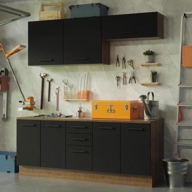 Imagem de Kit 2 Balcões e 2 Armários Aéreos 200cm Rustic/preto