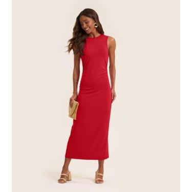 Imagem de Vestido Midi em Molecotton de Viscose Rovitex Vermelho, M, Vermelho