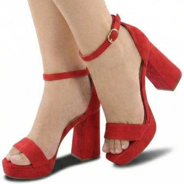 Imagem de Sandália Re&Ton Salto Grosso 10cm Meia Pata MP22 Cor:VermelhoTamanho:3