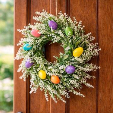 Imagem de Guirlanda Páscoa Decoração Enfeite Lavanda Ovos Coelho 30cm