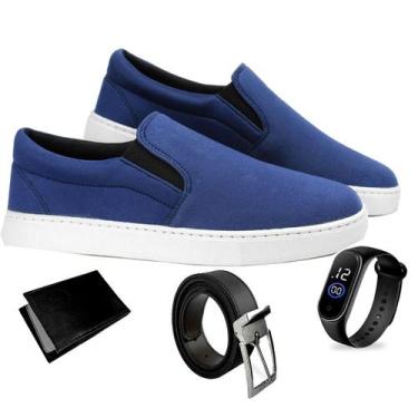Imagem de Sapatênis Slip On Masculino Casual  Yate Carteira + Cinto e Relogio - 